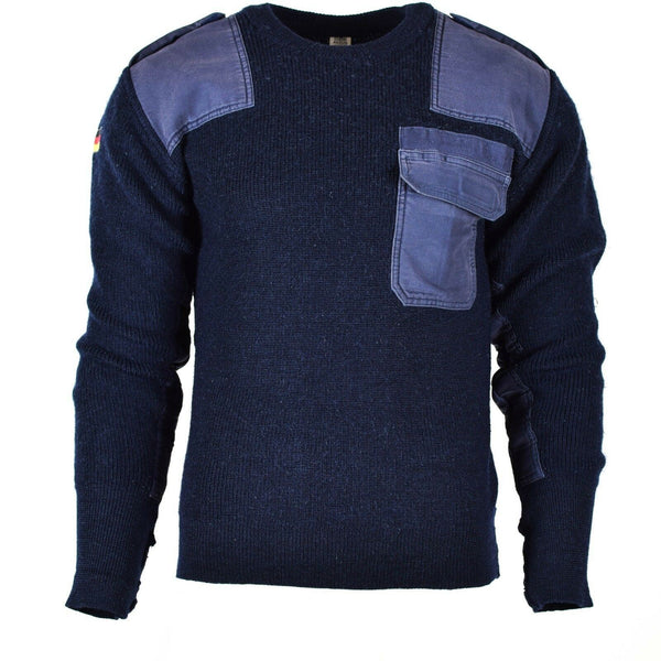 Pull original de l'armée allemande Commando Jumper Pull bleu marine Laine Militaire