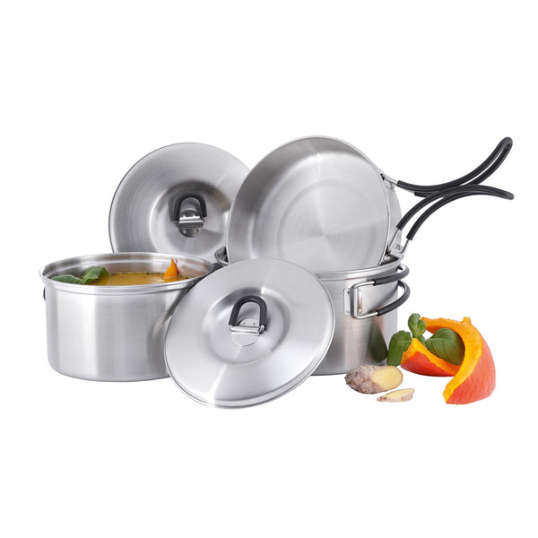 Ensemble de cuisine de camping Tatonka en acier inoxydable durable pour feu d'extérieur, casserole compacte