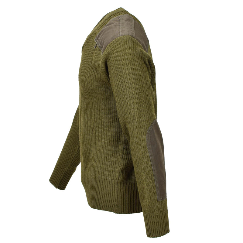 Pull-over en laine olive militaire italien original, pull col V