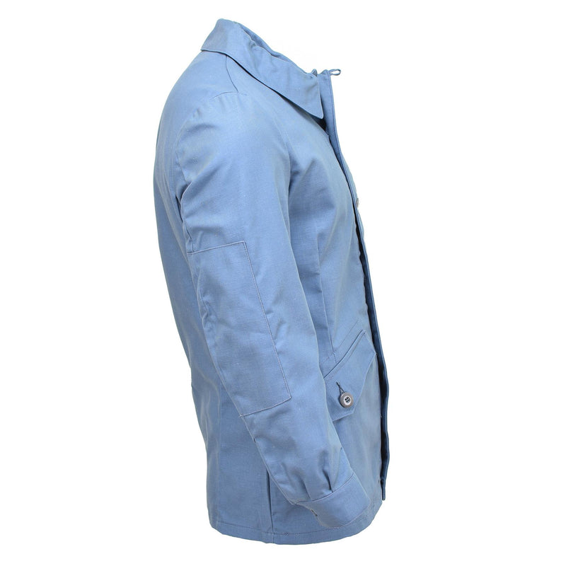 Veste d'uniforme de la protection civile suédoise originale en denim bleu clair vintage NEUF