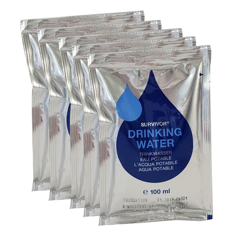 Pack de rations d'eau potable d'urgence Trans-Ocean de marque Katadyn (5 x 100 ml) en conserve