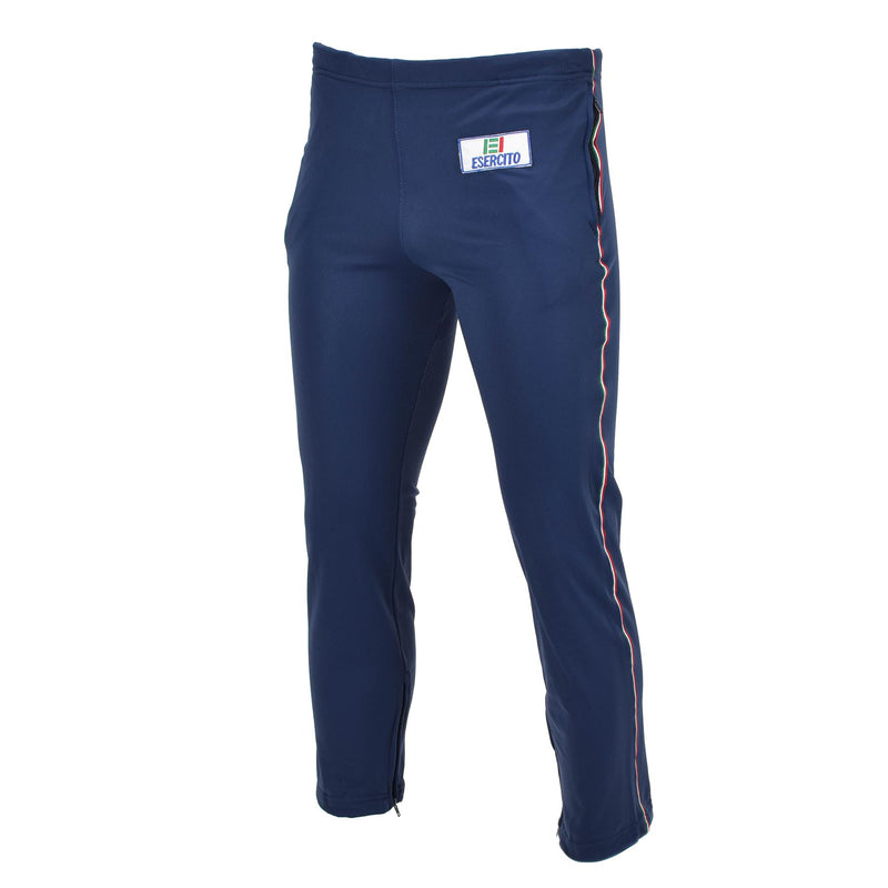 Pantalon de sport militaire italien authentique avec logo Esercito et poignets à glissière aux chevilles, bleu