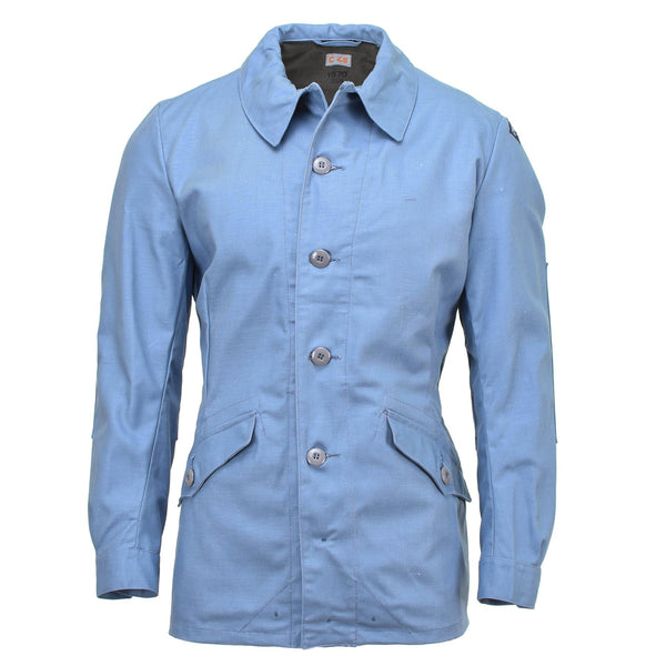 Veste d'uniforme de la protection civile suédoise originale en denim bleu clair vintage NEUF