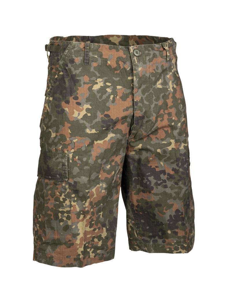 Short de terrain en ripstop prélavé de style militaire américain de marque Mil-Tec avec motif camouflage flecktarn