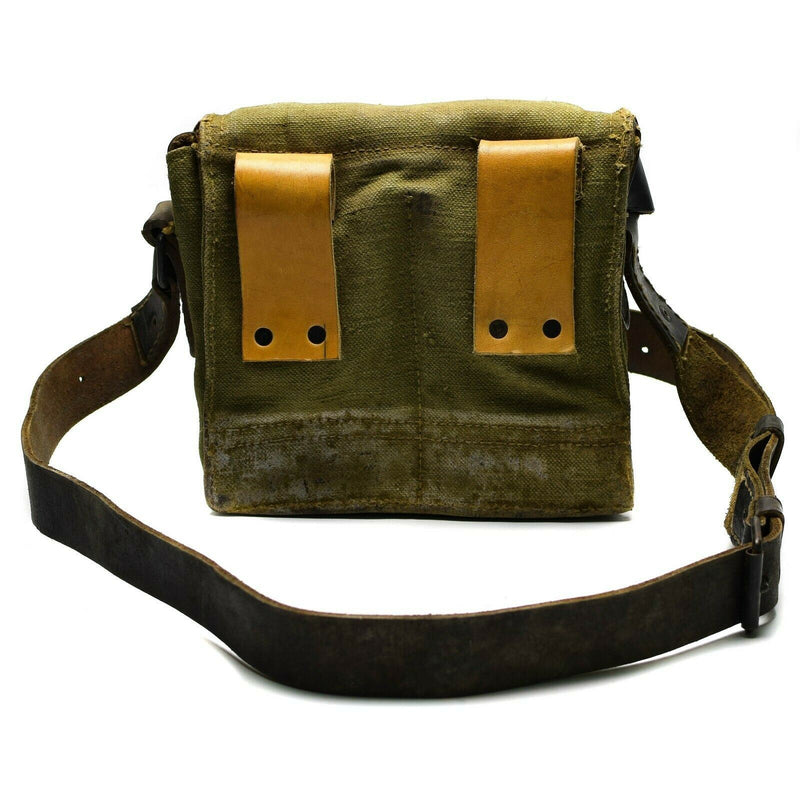 Véritable sac à bandoulière français en toile de l'armée en cuir olive OD porte-chargeur et porte-munitions