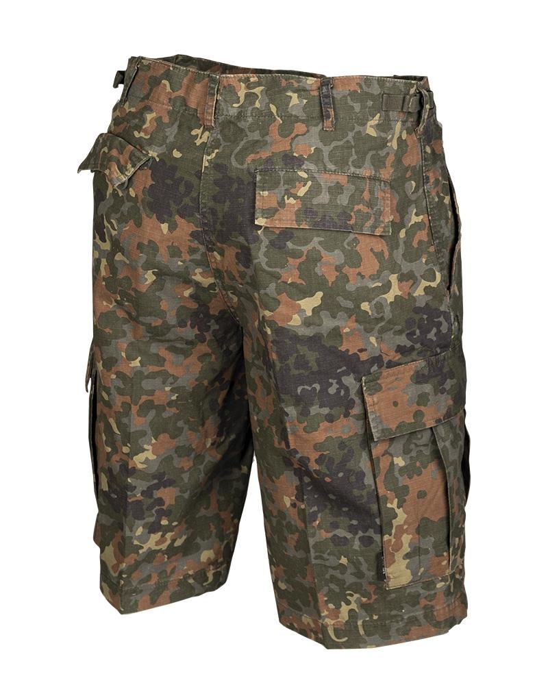 Short de terrain en ripstop prélavé de style militaire américain de marque Mil-Tec avec motif camouflage flecktarn