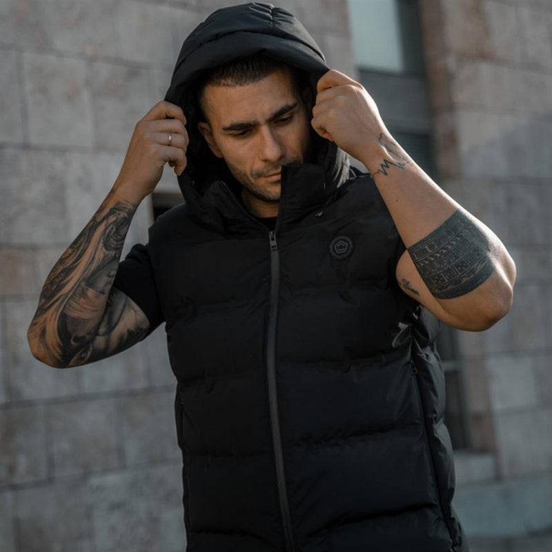 Gilet PENTAGON Omega Down gris déperlant enduit à capuche sans manches hiver