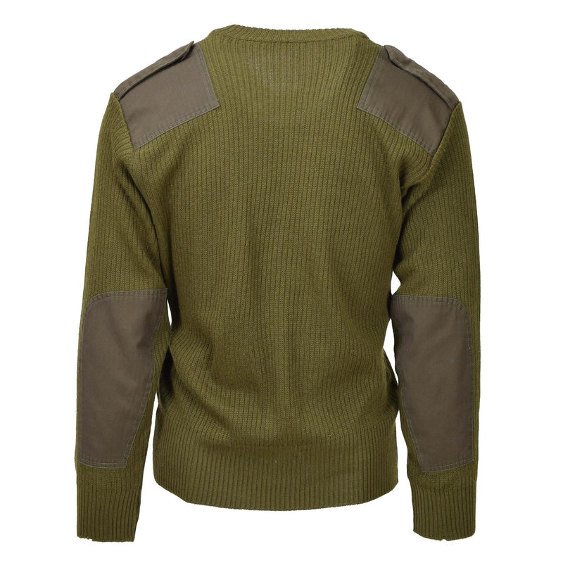 Pull-over en laine olive militaire italien original, pull col V