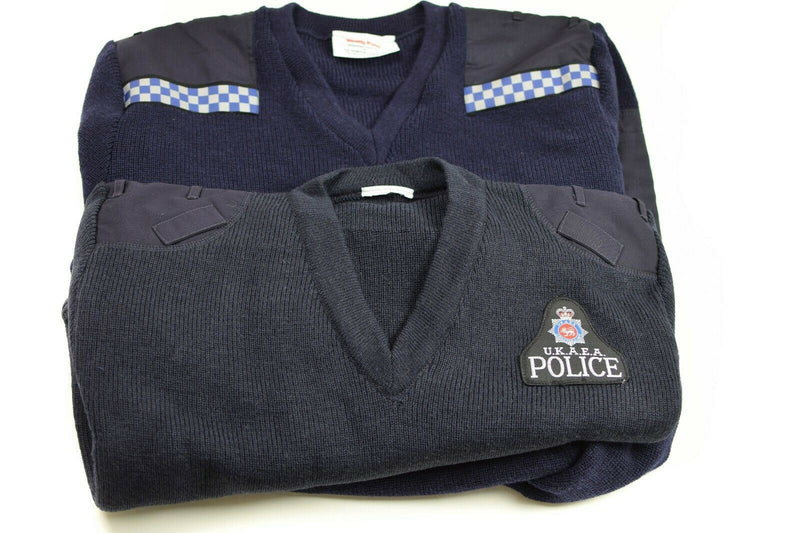 Pull utilitaire de la police britannique authentique Pull col V bleu NEUF