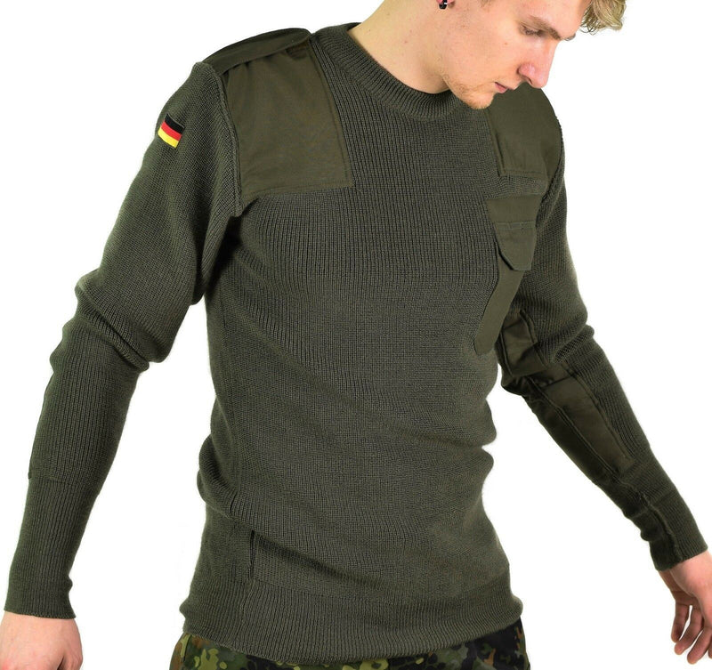 Véritable pull de l'armée allemande Commando Jumper Vert Olive Pull Laine NEUF