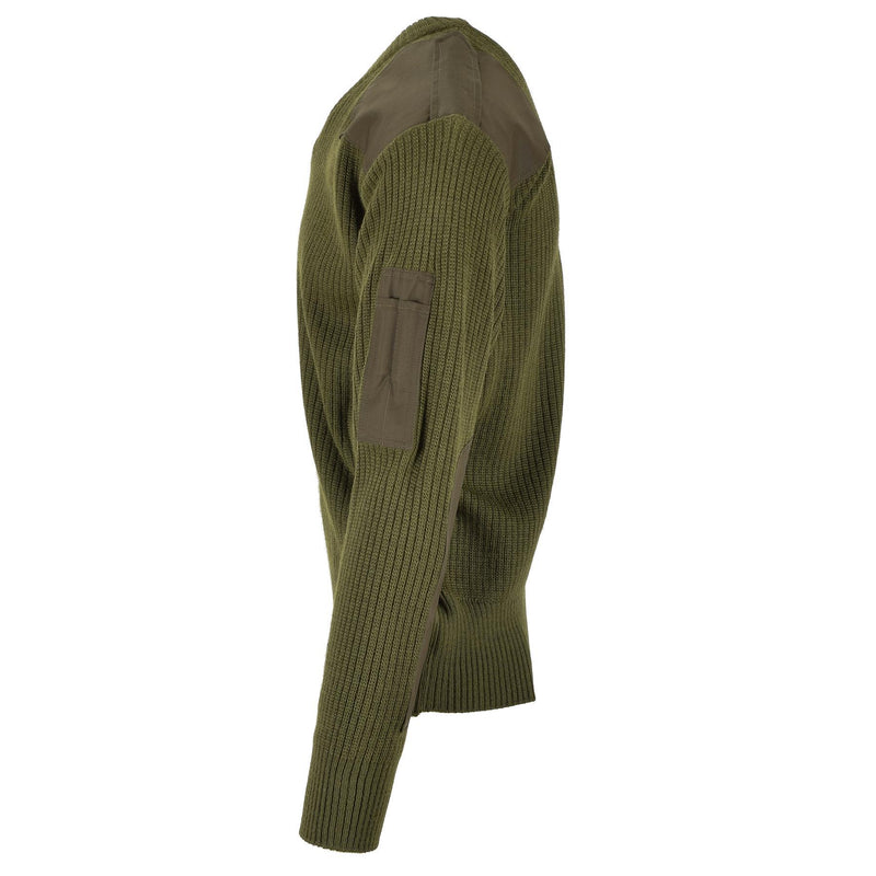 Pull-over en laine olive militaire italien original, pull col V