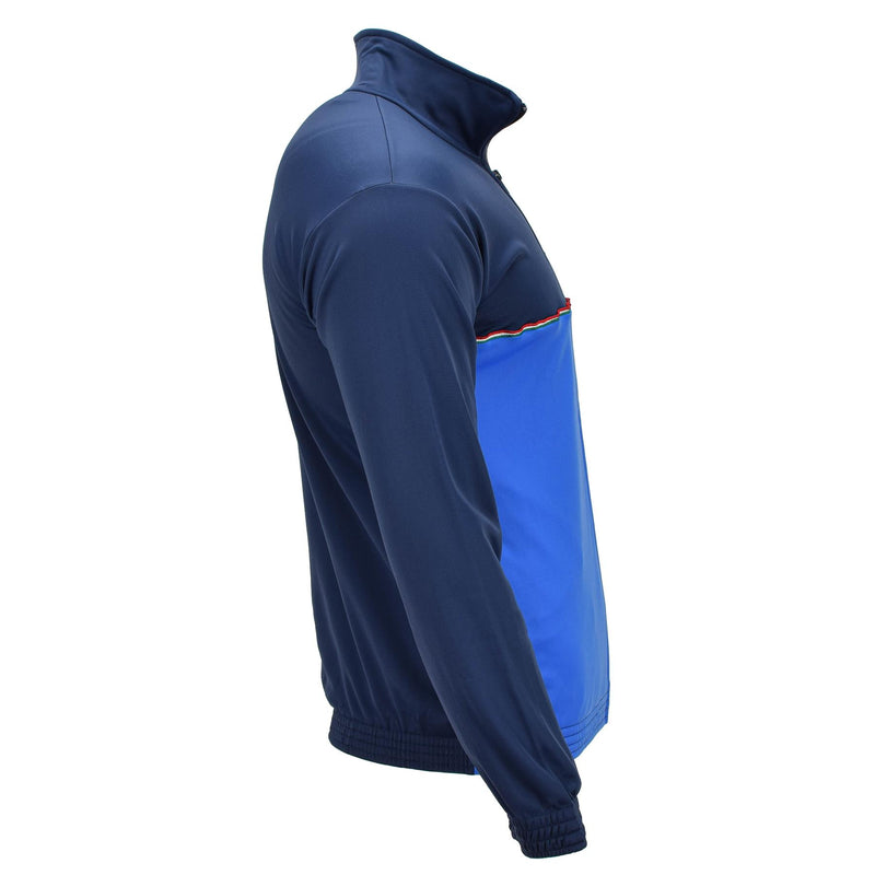 Veste de sport militaire italienne authentique avec fermeture éclair complète, emblème Esercito, bleu élégant