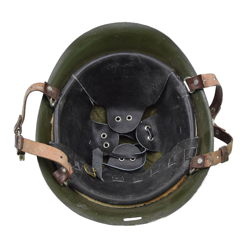 Casque tactique militaire roumain d'origine en acier M73 avec jugulaire pour parachutiste Olive