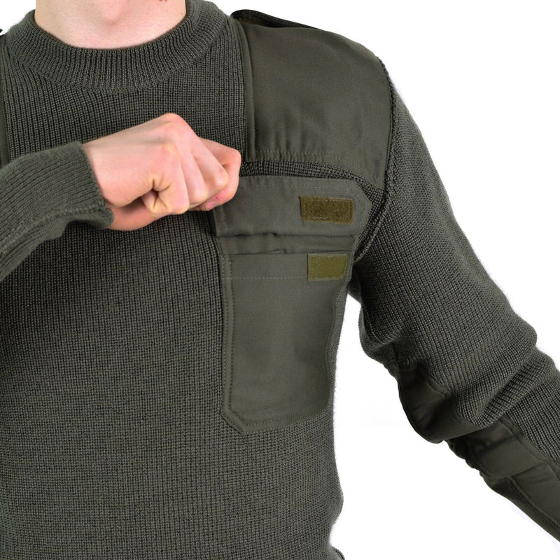 Véritable pull de l'armée allemande Commando Jumper Vert Olive Pull Laine NEUF