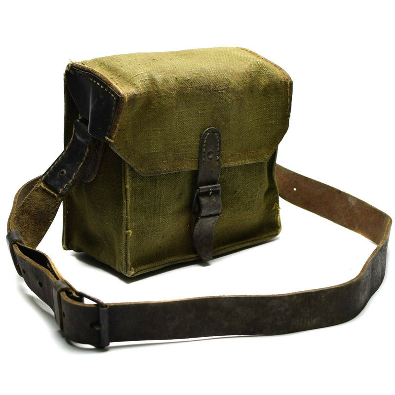 Véritable sac à bandoulière français en toile de l'armée en cuir olive OD porte-chargeur et porte-munitions