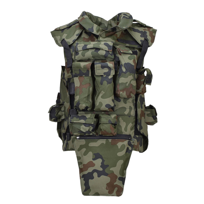 Gilet tactique militaire polonais d'origine avec plaque de transport camouflage Woodland