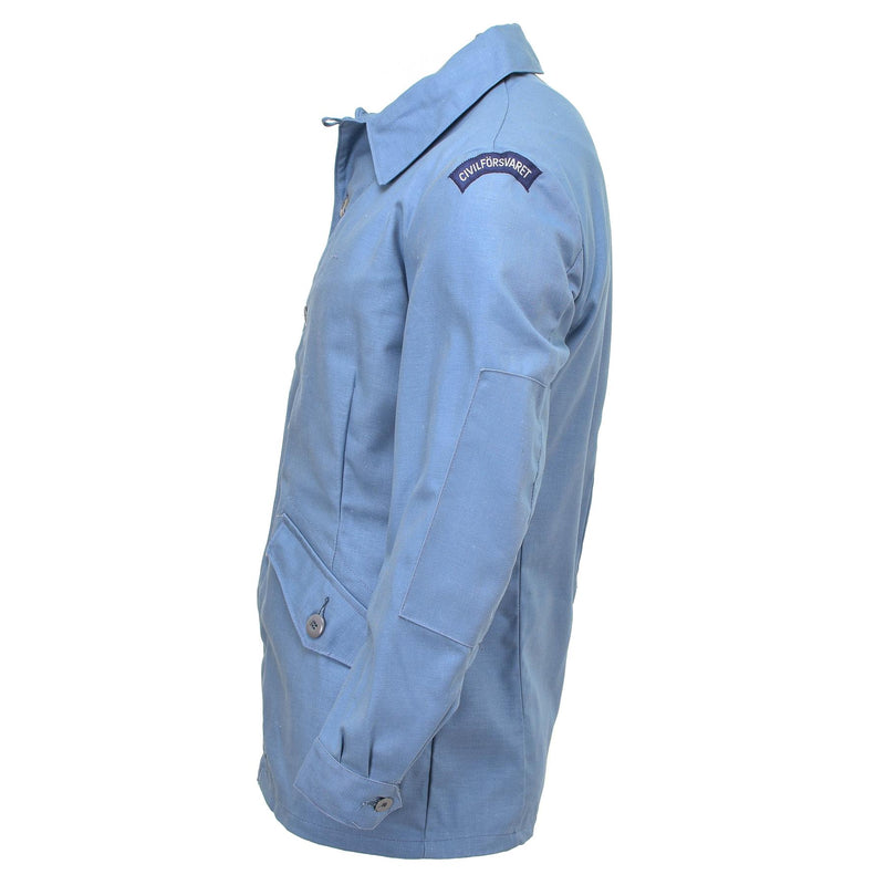 Veste d'uniforme de la protection civile suédoise originale en denim bleu clair vintage NEUF