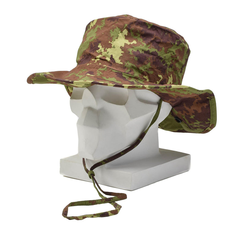 Chapeau Boonie original de l'armée italienne avec motif camouflage Vegetato et mentonnière