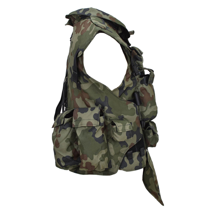 Gilet tactique militaire polonais d'origine avec plaque de transport camouflage Woodland