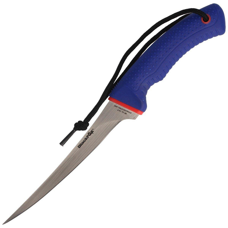 Couteau à fileter Fox Knives Brand lame fixe en acier 420C satiné avec manche en PP bleu