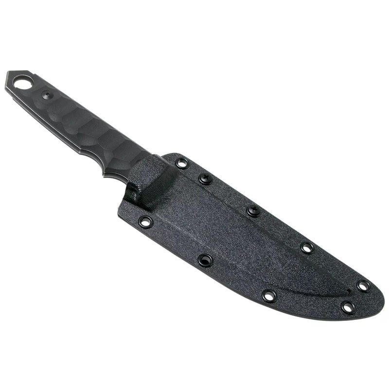 Couteau à lame fixe tactique Fox Knives RYU en forme de tanto modifié, noir délavé à la pierre