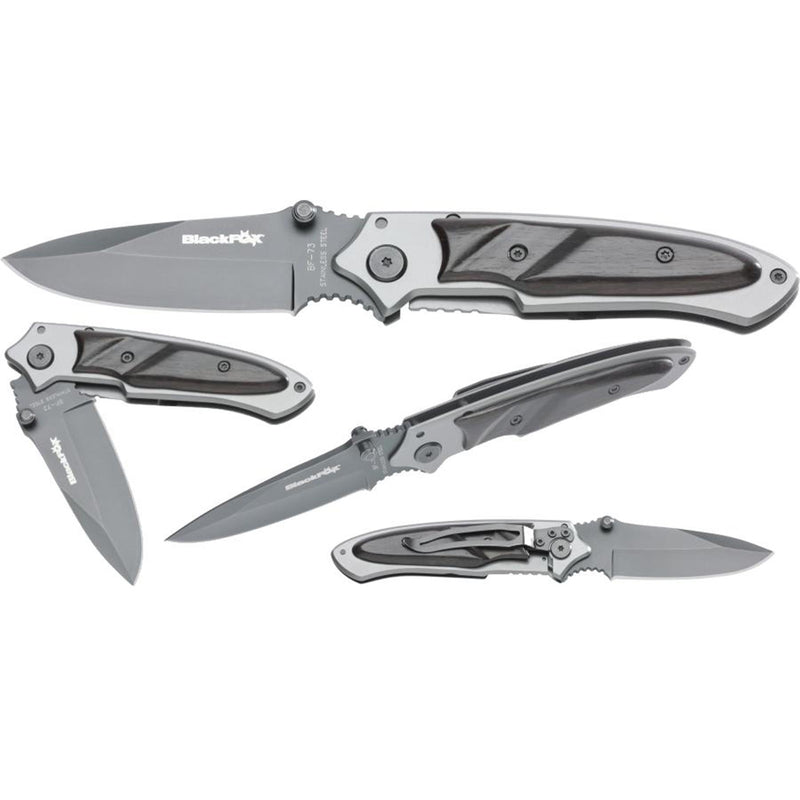 Couteau de poche pliant de marque Fox Knives avec revêtement en titane 440 en acier inoxydable noir et bois