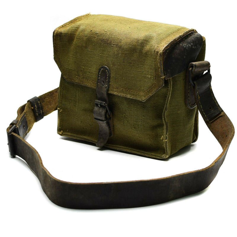 Véritable sac à bandoulière français en toile de l'armée en cuir olive OD porte-chargeur et porte-munitions