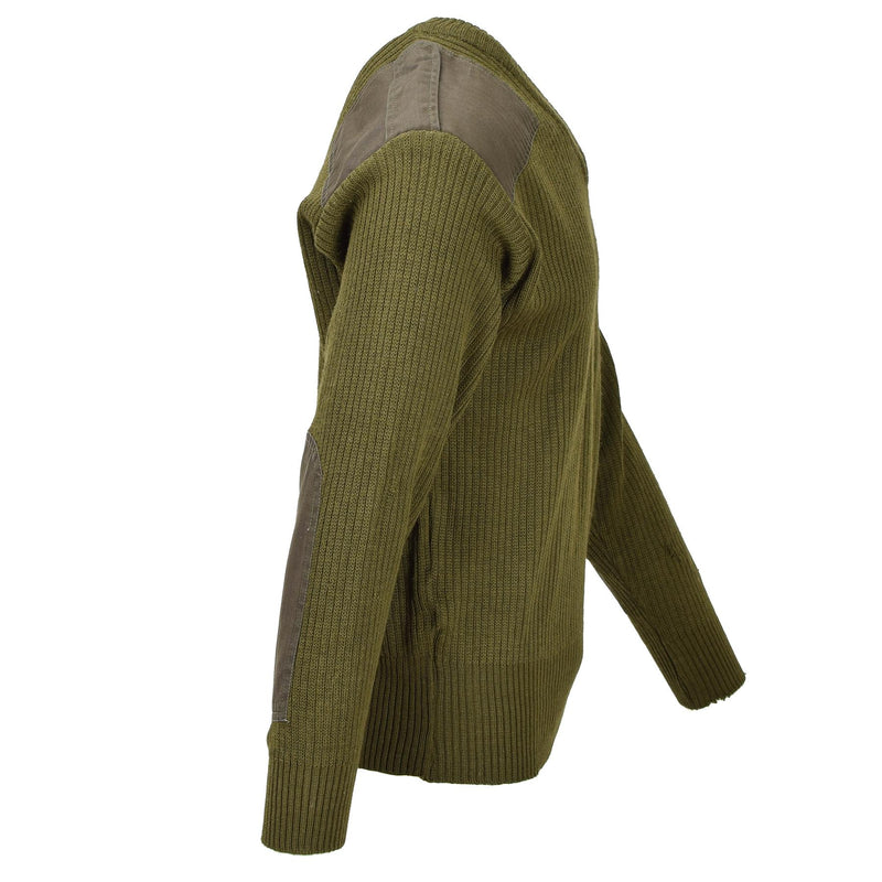 Pull-over en laine olive militaire italien original, pull col V