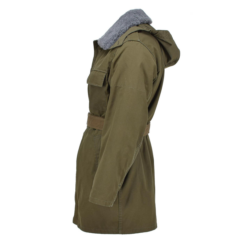 Parka militaire tchèque originale avec ceinture et doublure en fausse fourrure, veste d'hiver à capuche, olive