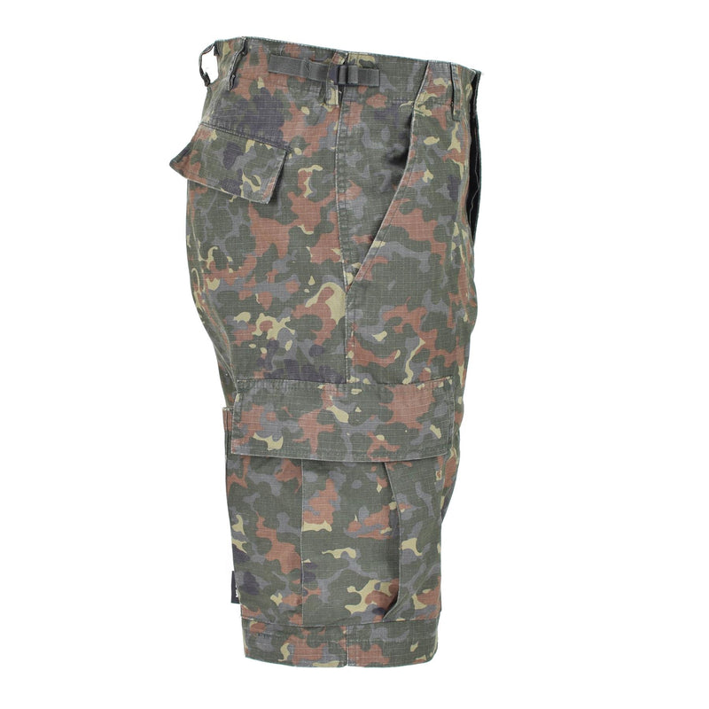 Short de terrain en ripstop prélavé de style militaire américain de marque Mil-Tec avec motif camouflage flecktarn