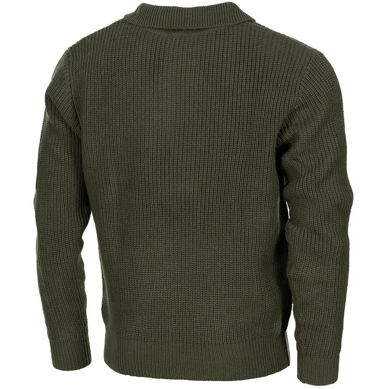 Pull style camionneur de marque MFH, pull zippé à quart de tour, pull en tricot côtelé olive, NOUVEAU