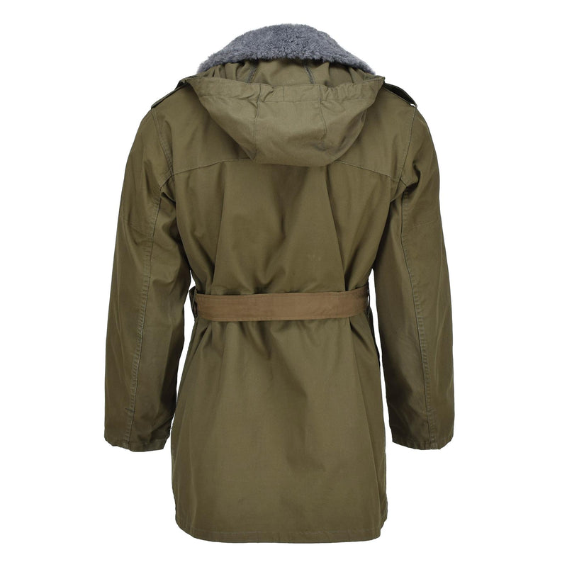 Parka militaire tchèque originale avec ceinture et doublure en fausse fourrure, veste d'hiver à capuche, olive