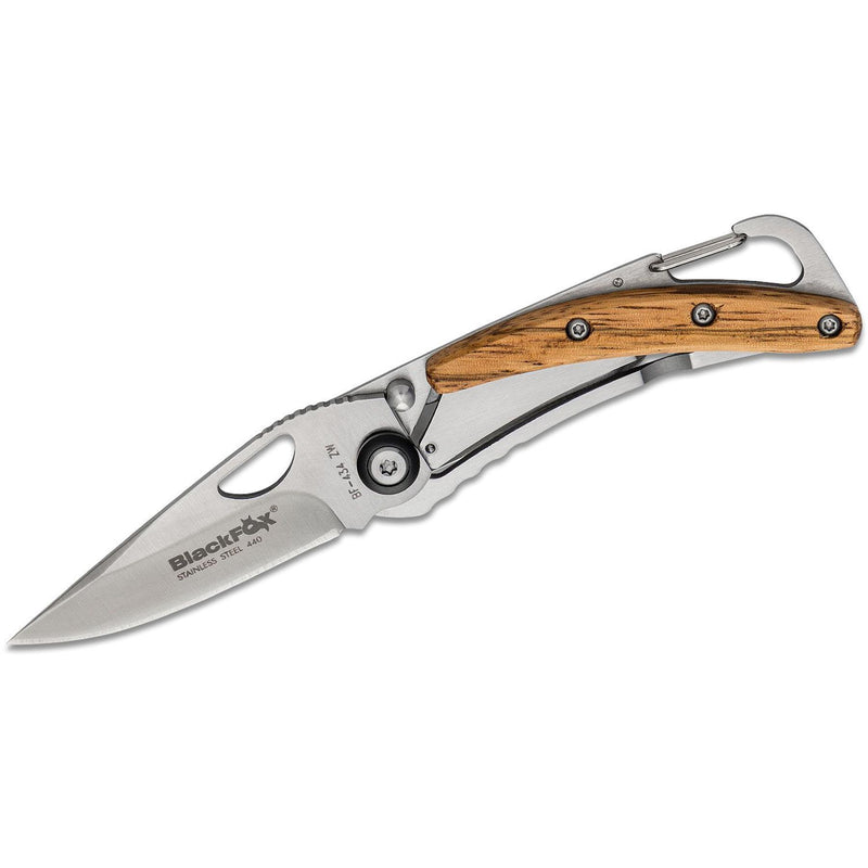 Couteau de poche pliant de marque Fox Knives, manche en bois, revêtement satiné en acier inoxydable 440