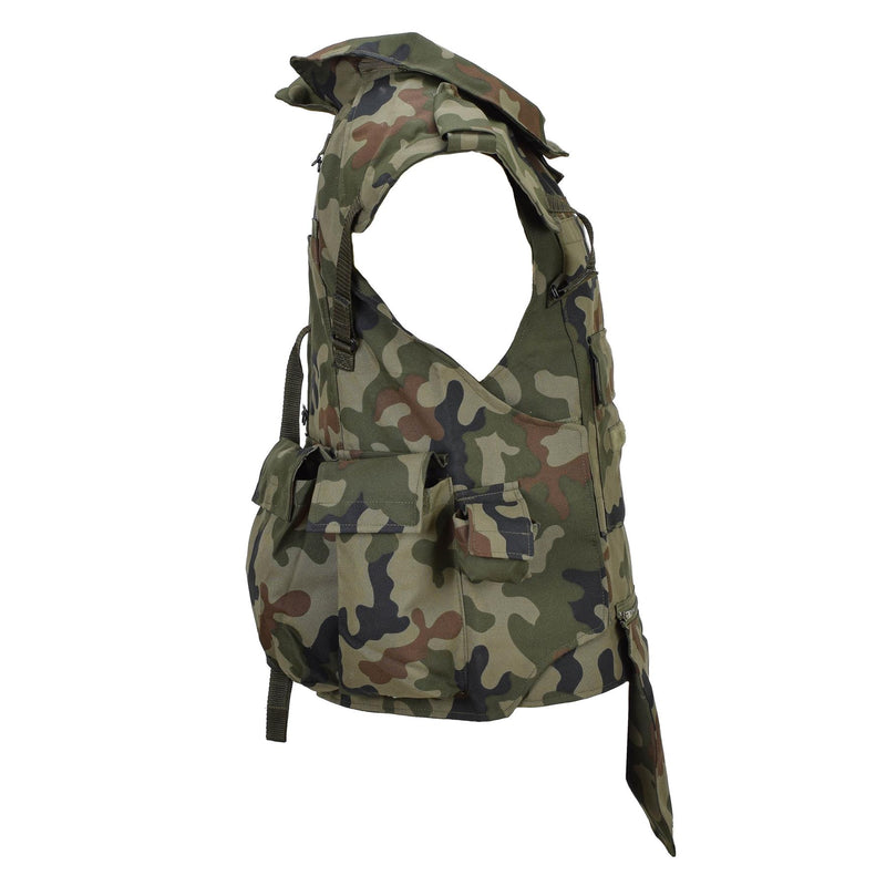 Gilet tactique militaire polonais d'origine avec plaque de transport camouflage Woodland