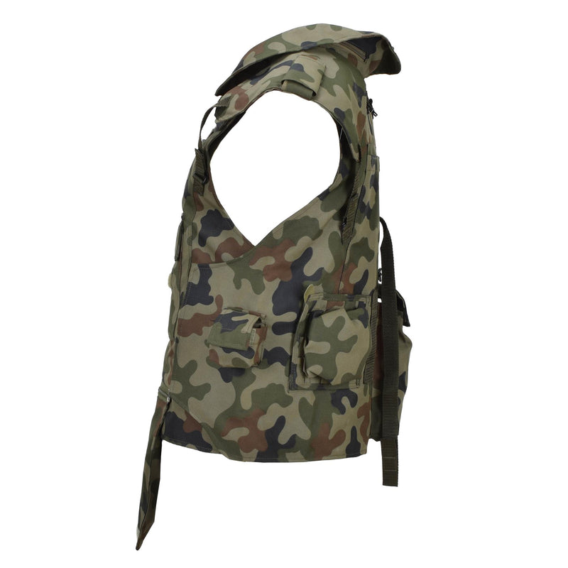 Gilet tactique militaire polonais d'origine avec plaque de transport camouflage Woodland