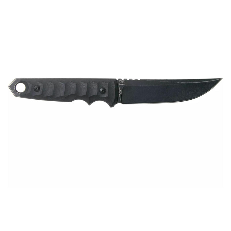 Couteau à lame fixe tactique Fox Knives RYU en forme de tanto modifié, noir délavé à la pierre