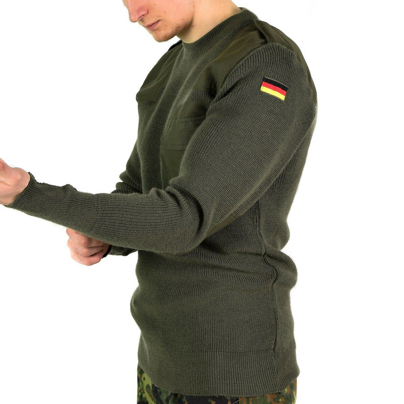 Véritable pull de l'armée allemande Commando Jumper Vert Olive Pull Laine NEUF