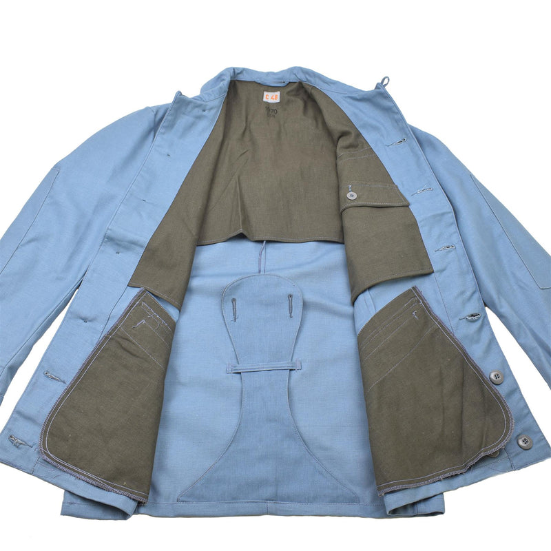 Veste d'uniforme de la protection civile suédoise originale en denim bleu clair vintage NEUF