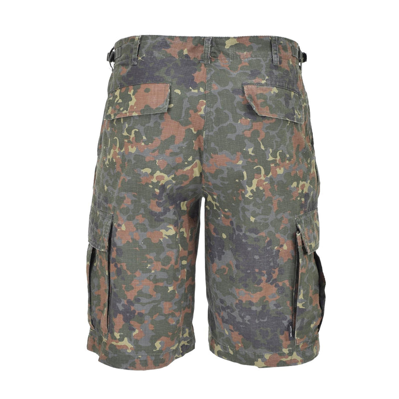 Short de terrain en ripstop prélavé de style militaire américain de marque Mil-Tec avec motif camouflage flecktarn