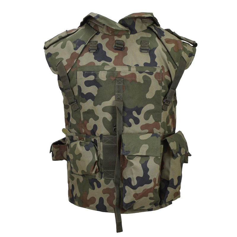 Gilet tactique militaire polonais d'origine avec plaque de transport camouflage Woodland