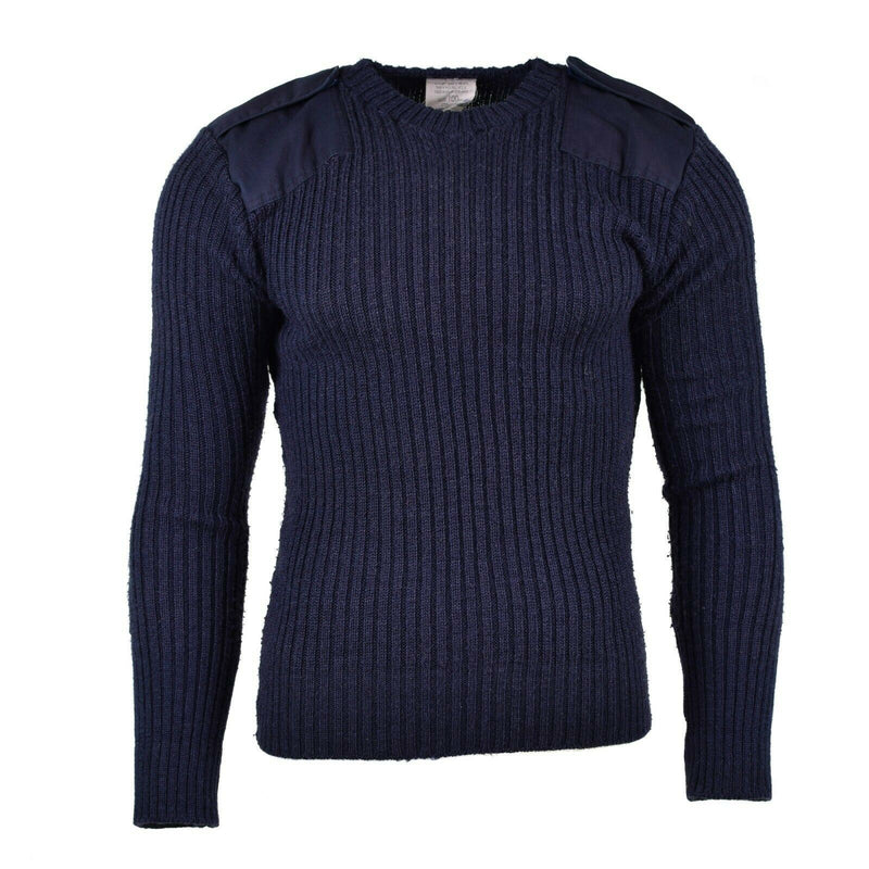 Pull bleu marine original de l'armée britannique Pull Commando Jumper Pull col rond Laine