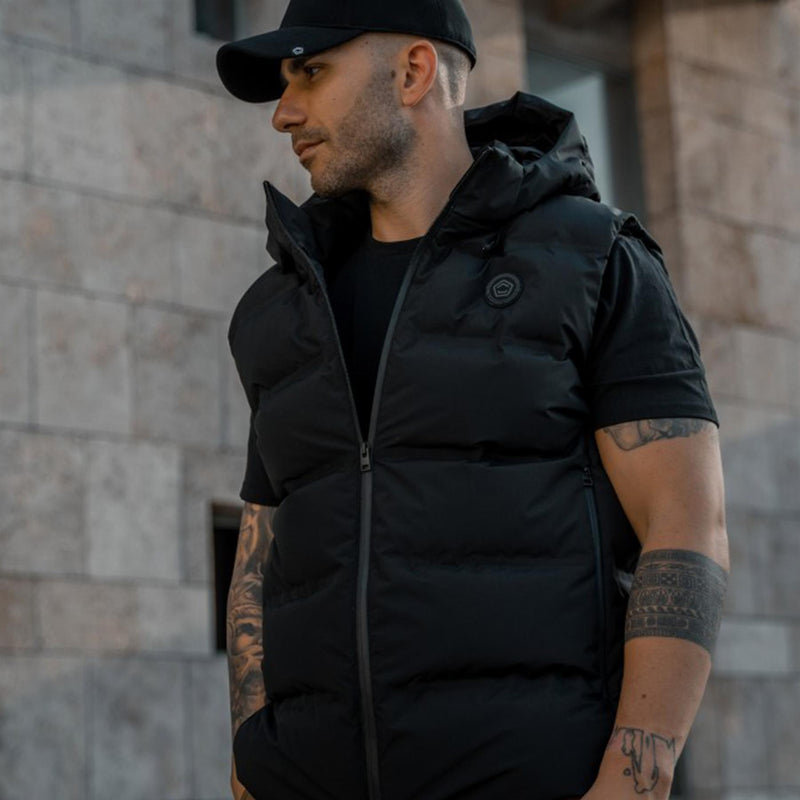 Gilet PENTAGON Omega Down gris déperlant enduit à capuche sans manches hiver