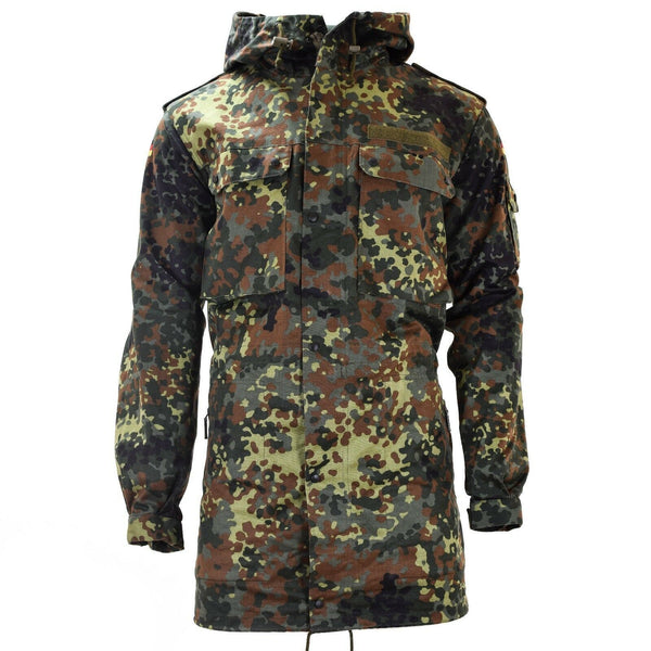 Veste de combat originale de l'armée allemande parka militaire à capuche Flecktarn combat 