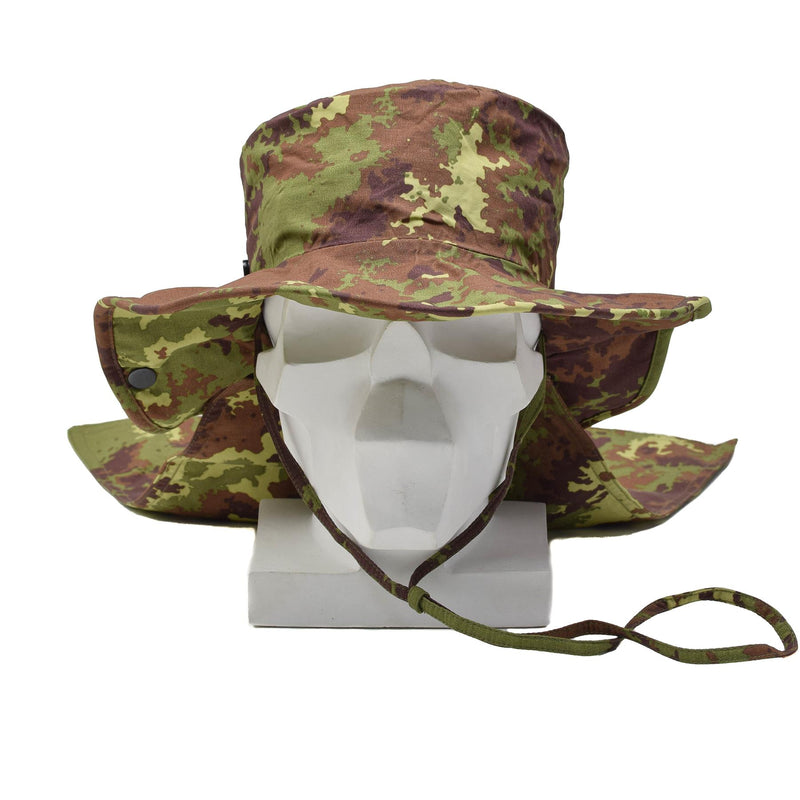 Chapeau Boonie original de l'armée italienne avec motif camouflage Vegetato et mentonnière