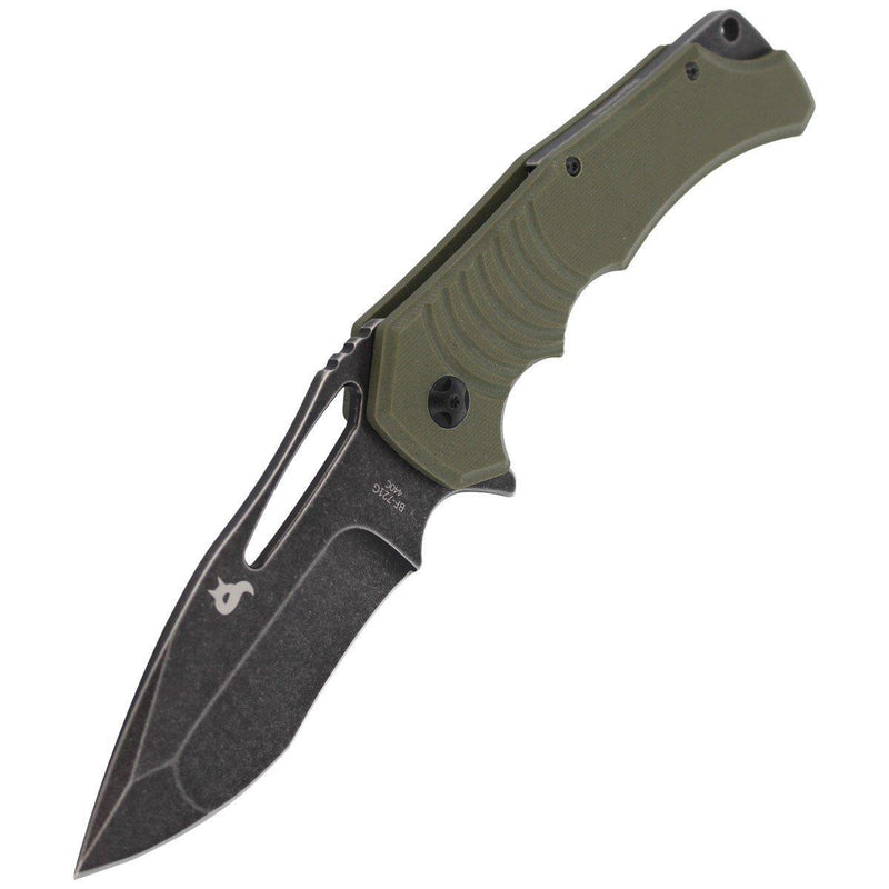 Couteau de poche Fox Knives Hugin manche vert G10 lame noire à bord lisse en acier 440C