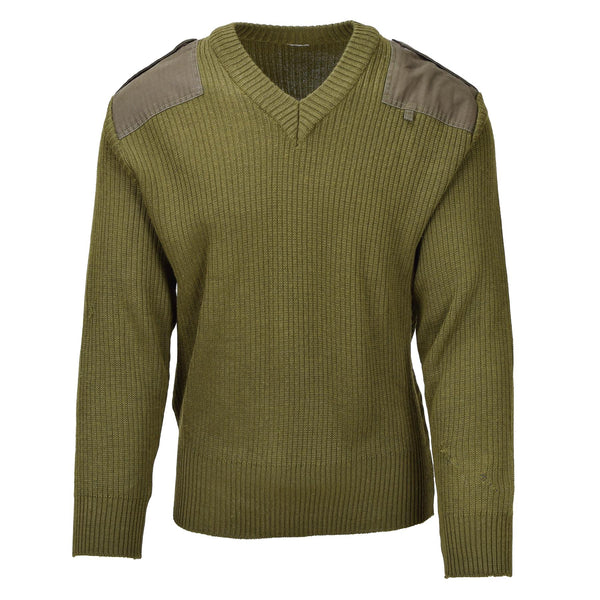 Pull-over en laine olive militaire italien original, pull col V