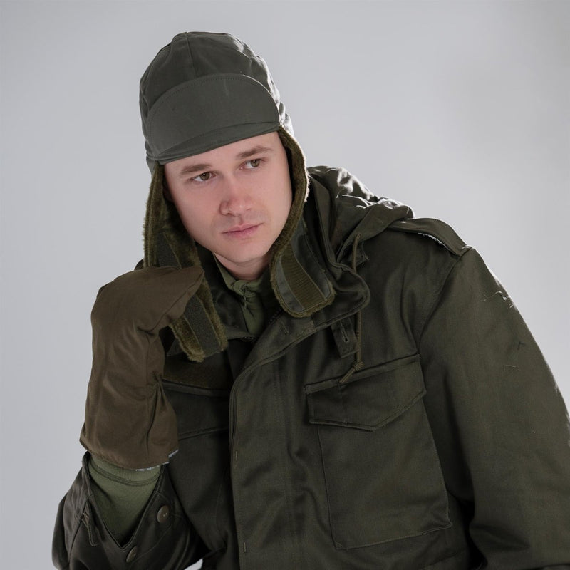 Véritable casquette militaire d'hiver de l'armée allemande, chapeau OD vert olive, chaud et froid