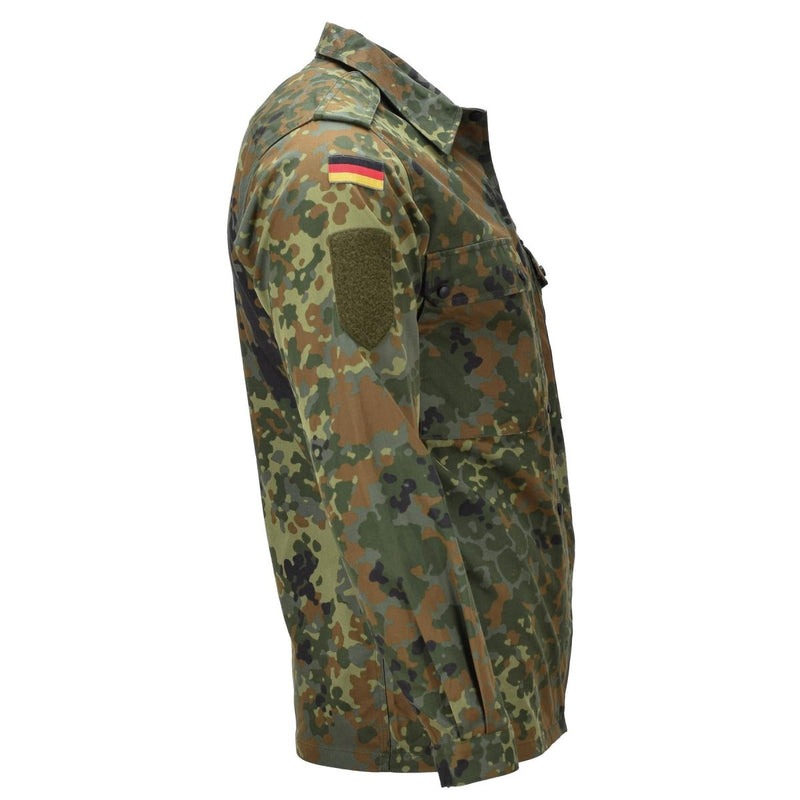 Chemise de campagne militaire allemande authentique pour femme avec fermeture à boutons-pression et camouflage Flecktarn