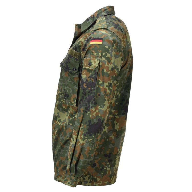 Chemise de campagne militaire allemande authentique pour femme avec fermeture à boutons-pression et camouflage Flecktarn