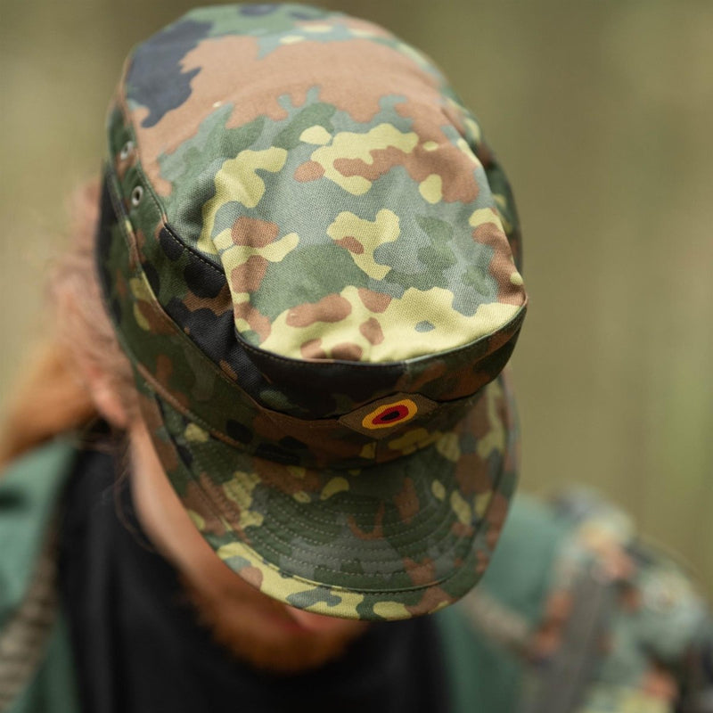 Véritable casquette Flecktarn de l'armée allemande originale BW Woodland Camo militaire chapeau NEUF